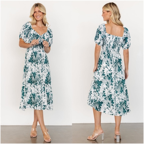 BALTIC BORN Cadence Midi Dress In Jade Floral - Picture 1 of 8
